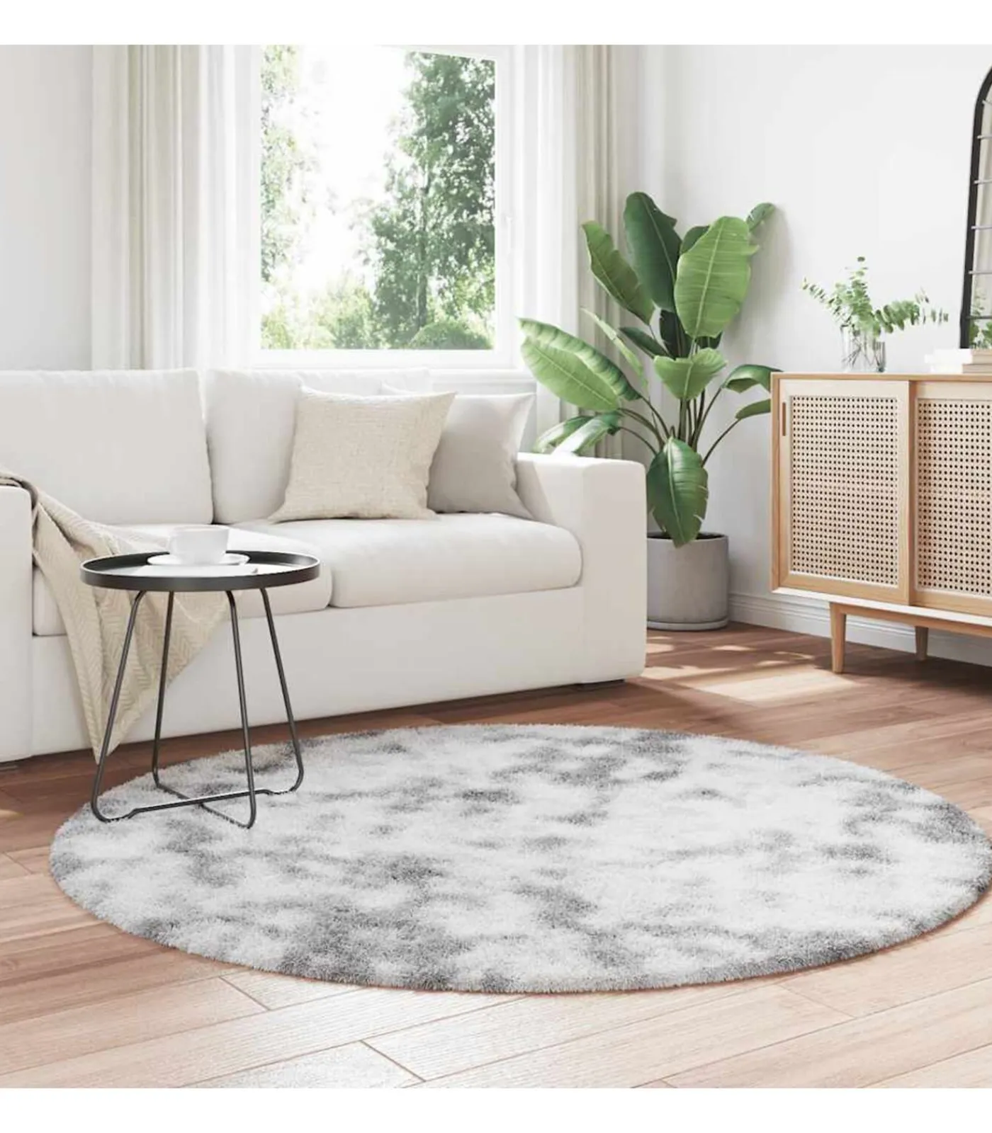 Hot Hoogpolig vloerkleed NAVARRA 160x160 cm polyester zilvergrijs Tapijten