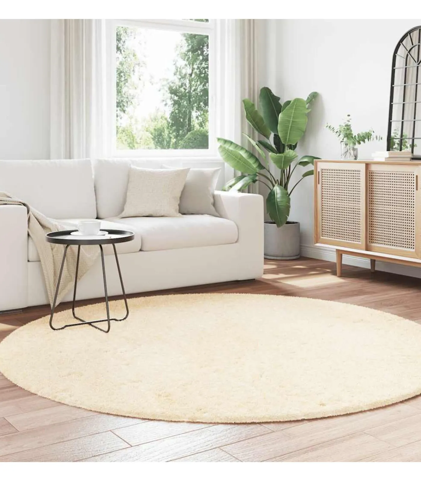 Online Hoogpolig vloerkleed NAVARRA 200x200 cm polyester crèmekleurig Tapijten