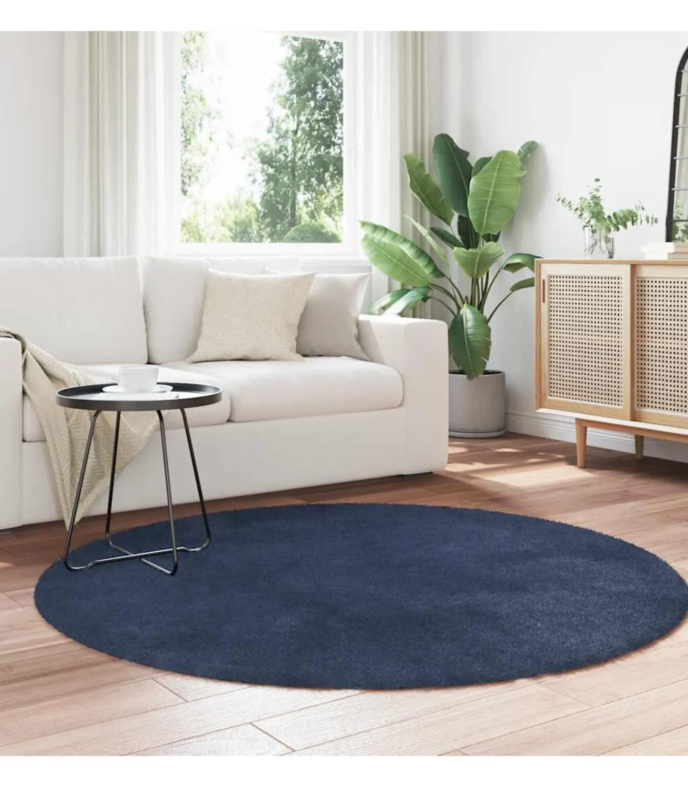 Clearance Hoogpolig vloerkleed NAVARRA 160x160 cm polyester marineblauw Tapijten