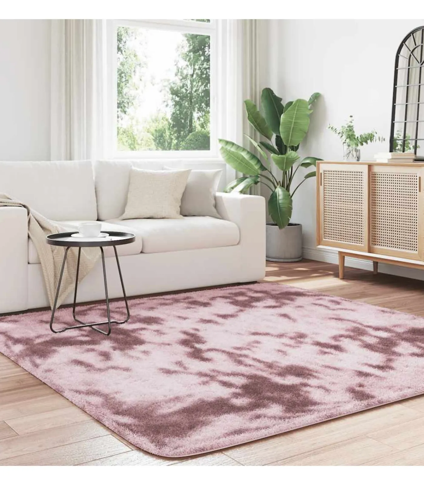 Sale Hoogpolig vloerkleed NAVARRA 200x200 cm polyester stoffig roze Tapijten
