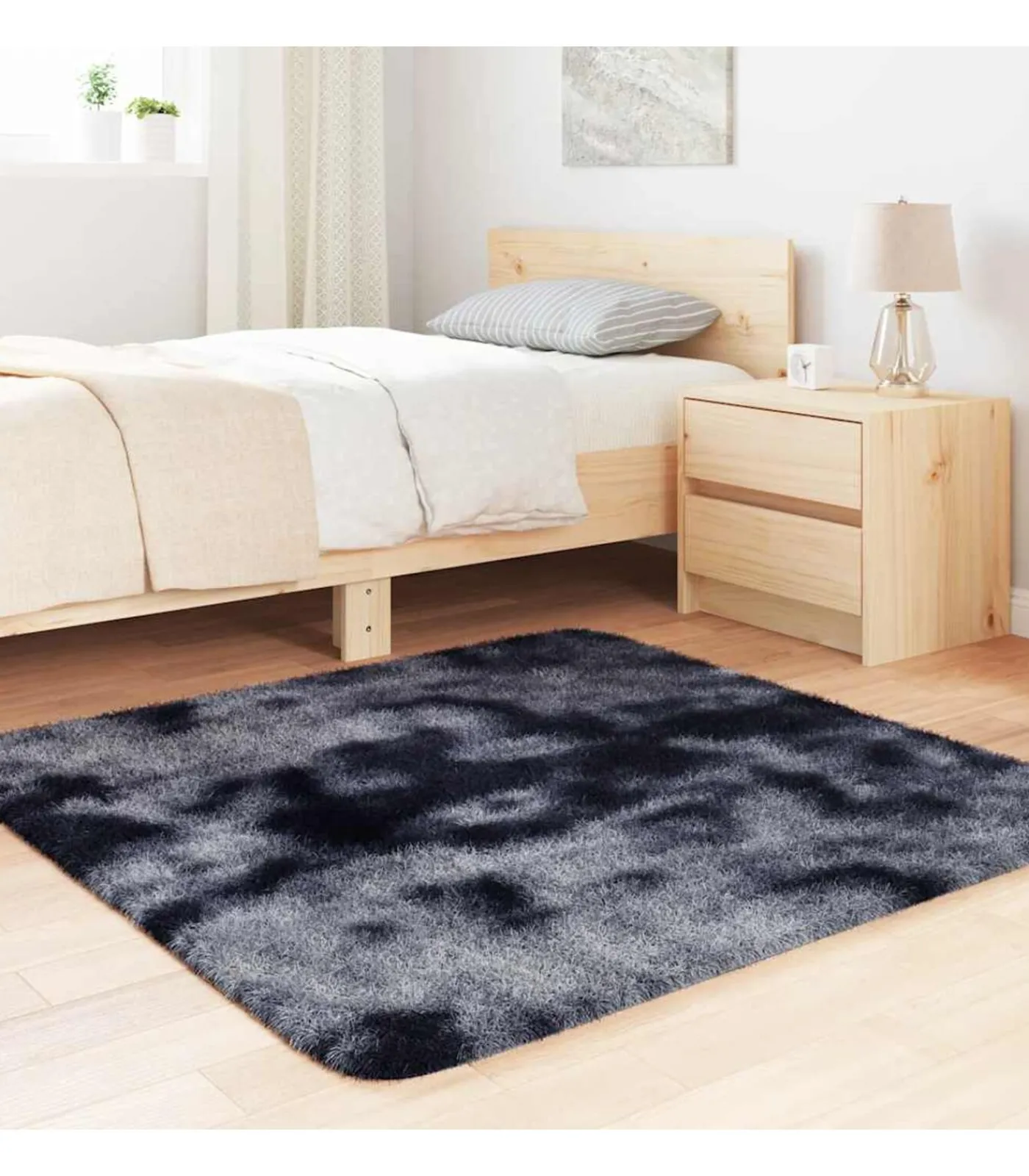 Hoogpolig vloerkleed NAVARRA 120x120 cm polyester donkergrijs Tapijten