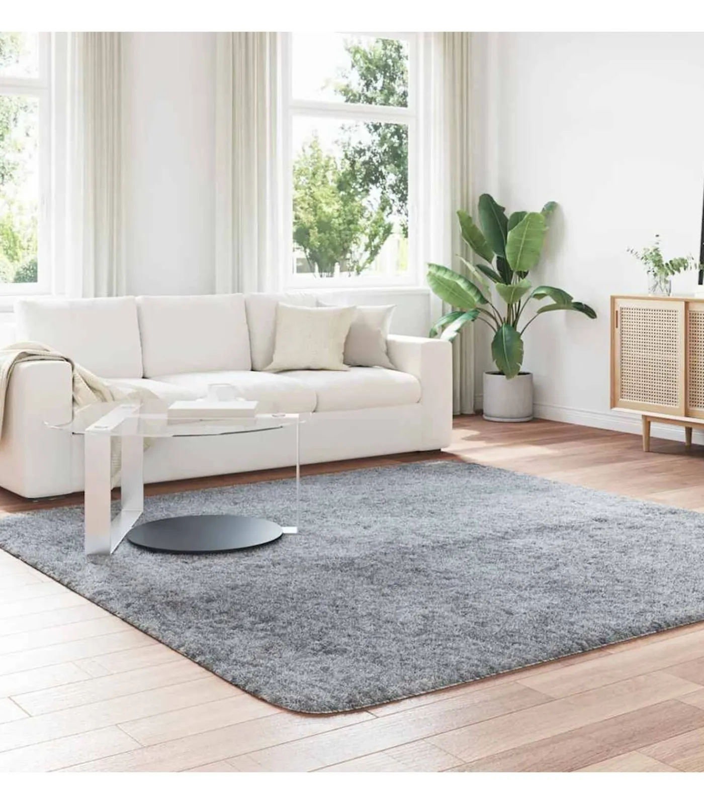 Outlet Hoogpolig vloerkleed NAVARRA 240x240 cm polyester lichtgrijs Tapijten