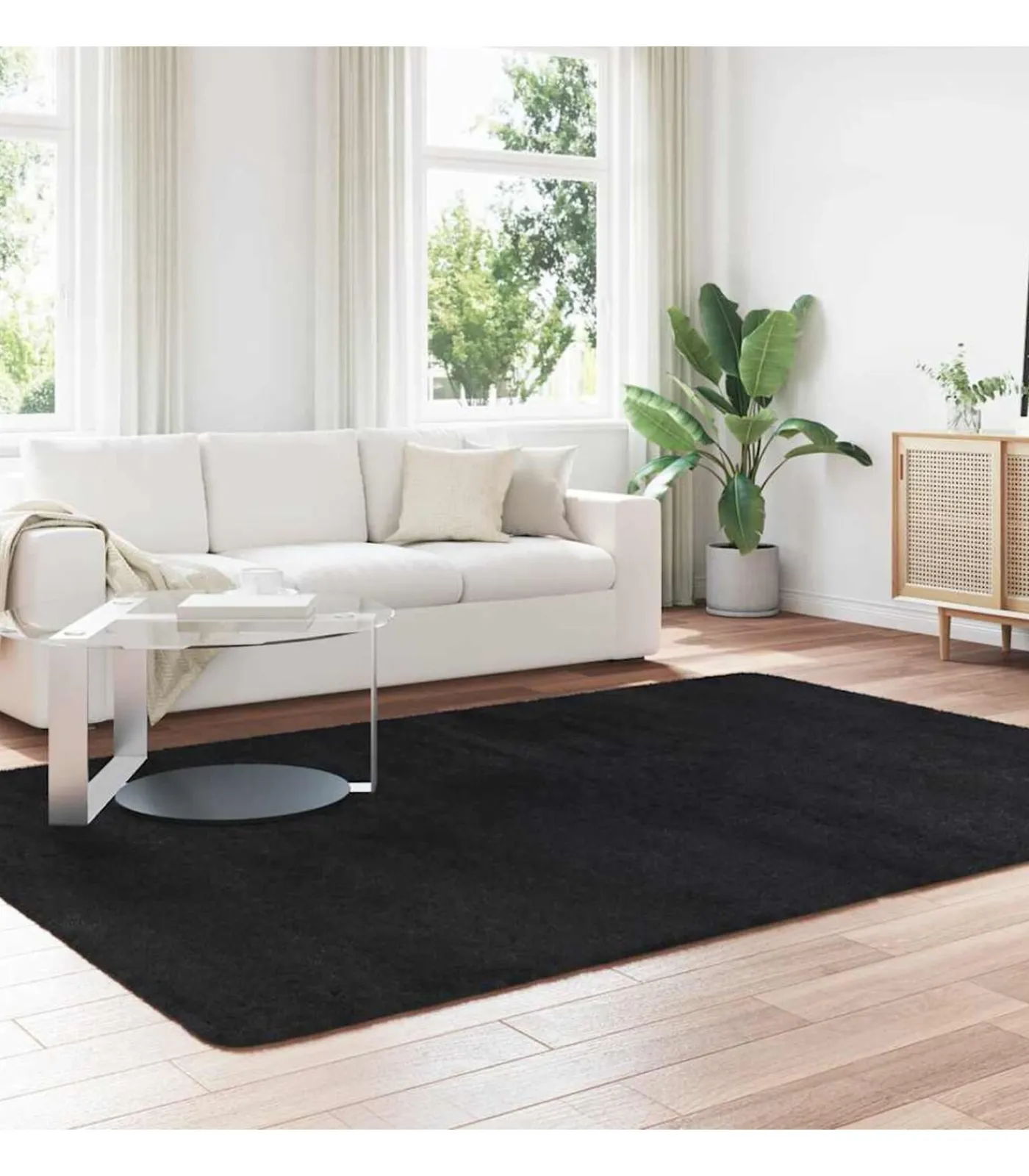 Outlet Hoogpolig vloerkleed NAVARRA 200x290 cm polyester zwart Tapijten