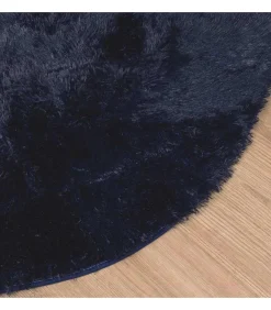 Clearance Hoogpolig vloerkleed NAVARRA 120x120 cm polyester marineblauw Tapijten