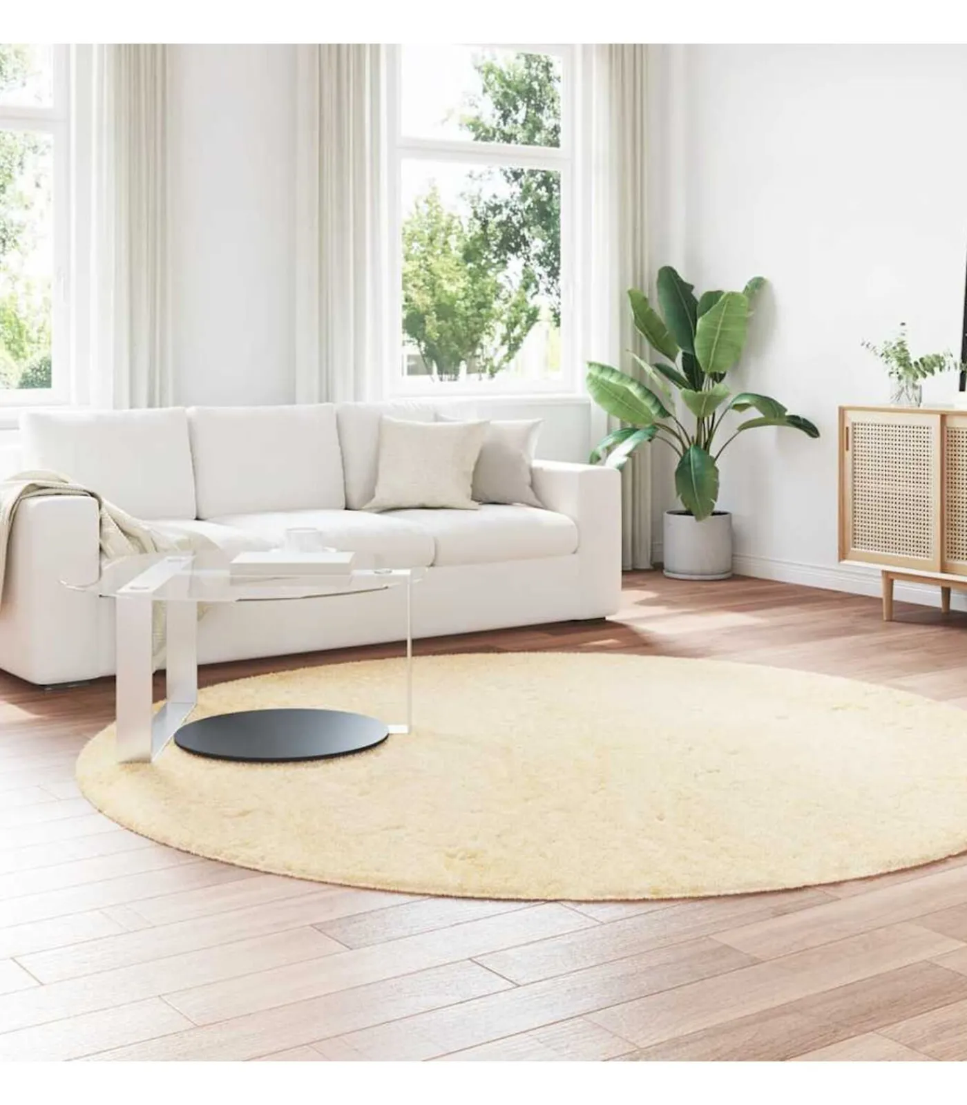 Hot Hoogpolig vloerkleed NAVARRA 240x240 cm polyester crèmekleurig Tapijten