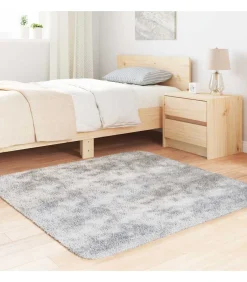 Outlet Hoogpolig vloerkleed NAVARRA 120x120 cm polyester zilvergrijs Tapijten