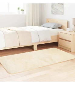 Clearance Hoogpolig vloerkleed NAVARRA 80x150 cm polyester crèmekleurig Tapijten