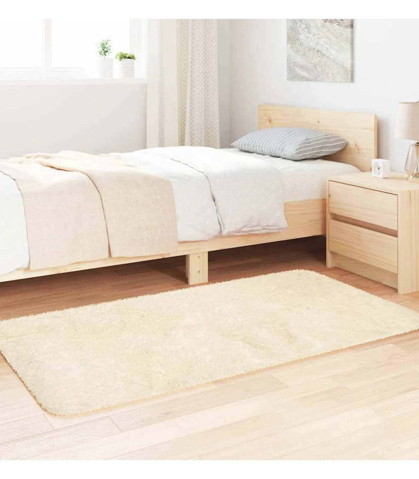 Clearance Hoogpolig vloerkleed NAVARRA 80x150 cm polyester crèmekleurig Tapijten