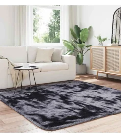 Clearance Hoogpolig vloerkleed NAVARRA 200x200 cm polyester donkergrijs Tapijten