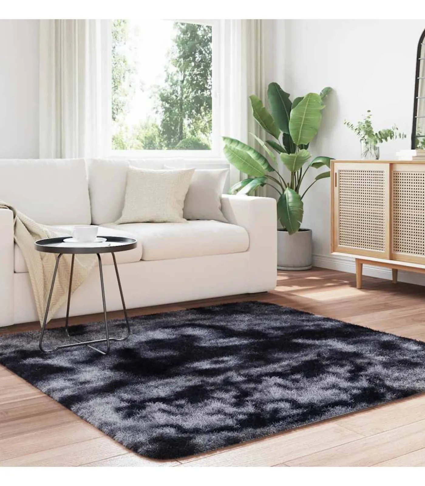 Hoogpolig vloerkleed NAVARRA 160x160 cm polyester donkergrijs Tapijten