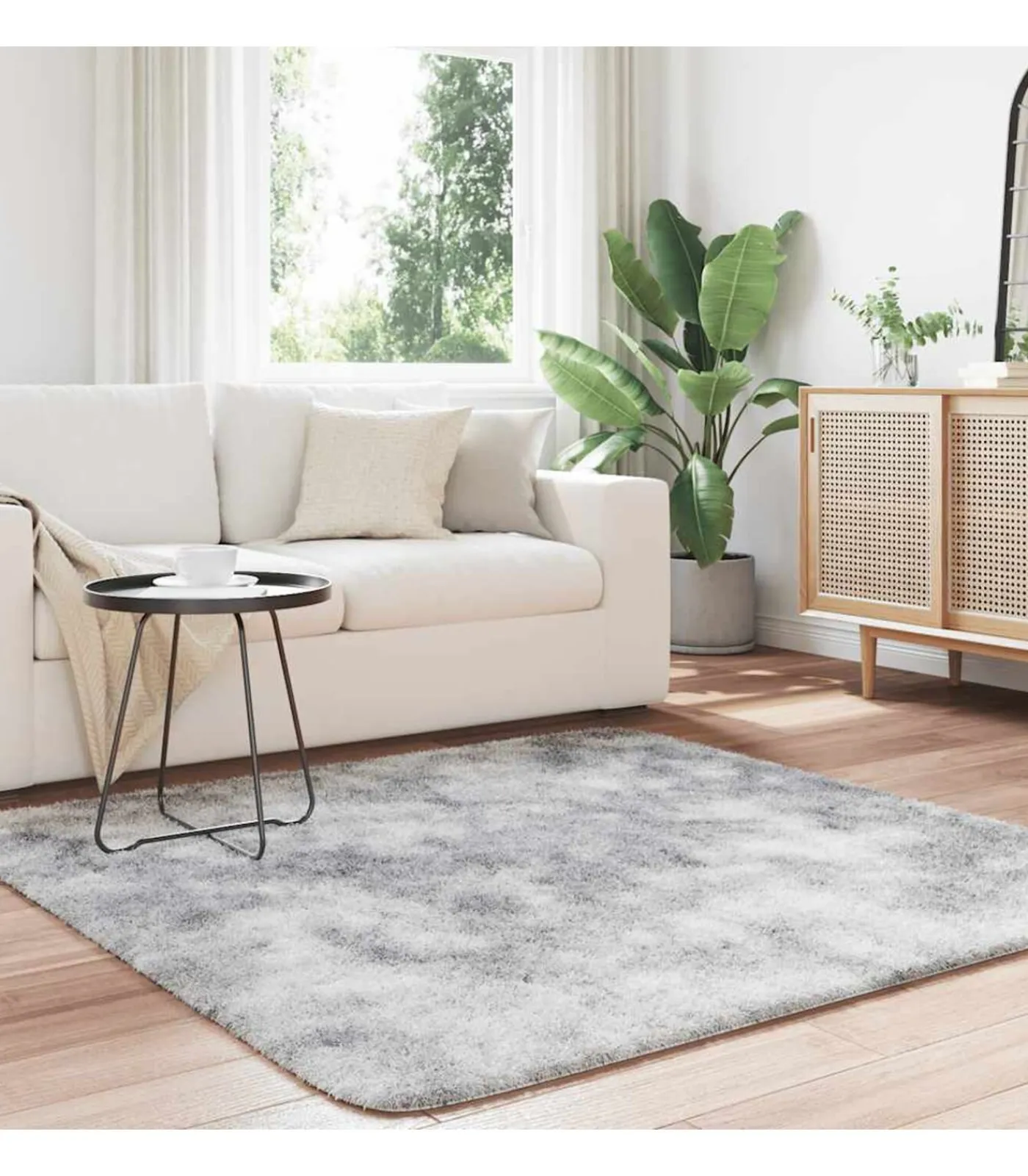 Discount Hoogpolig vloerkleed NAVARRA 160x160 cm polyester zilvergrijs Tapijten