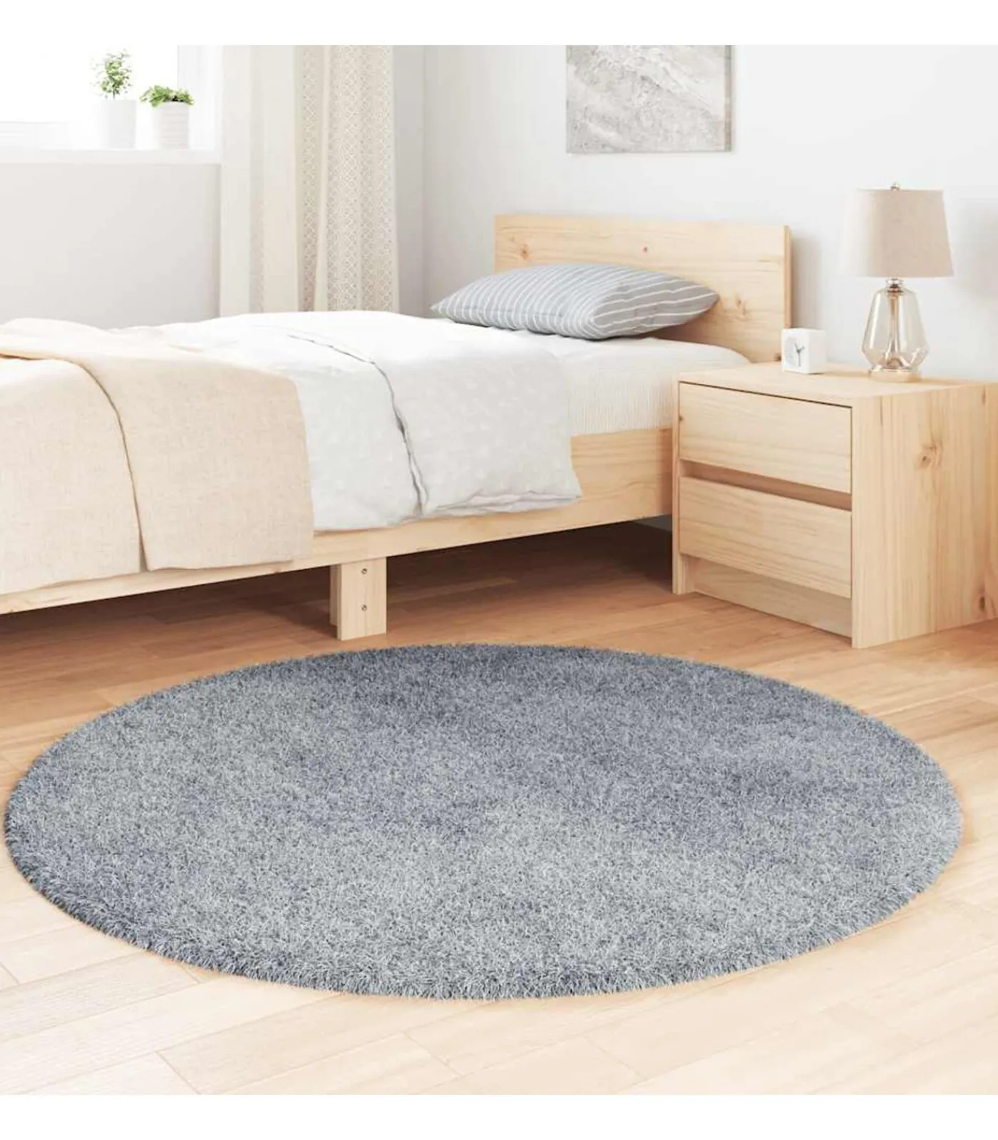 Hoogpolig vloerkleed NAVARRA 120x120 cm polyester lichtgrijs Tapijten