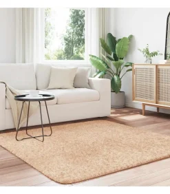 Outlet Hoogpolig vloerkleed NAVARRA 160x160 cm polyester beige Tapijten