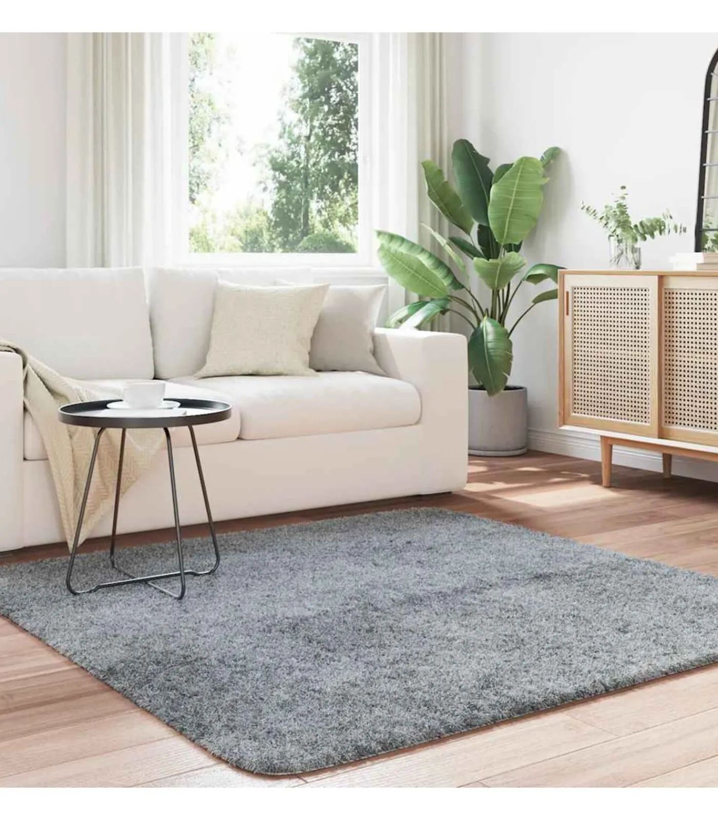 Best Hoogpolig vloerkleed NAVARRA 160x160 cm polyester lichtgrijs Tapijten