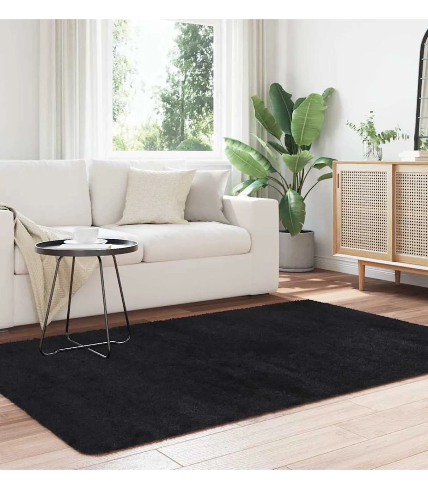 Online Hoogpolig vloerkleed NAVARRA 130x200 cm polyester zwart Tapijten