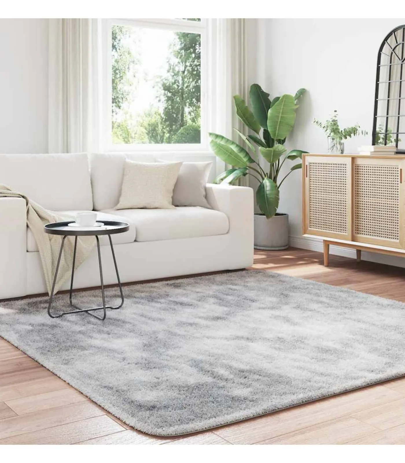 Outlet Hoogpolig vloerkleed NAVARRA 200x200 cm polyester zilvergrijs Tapijten