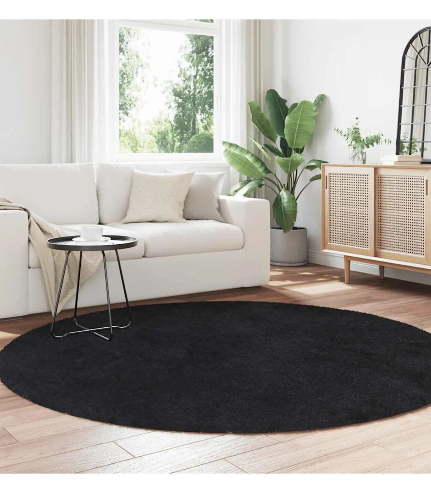 Hot Hoogpolig vloerkleed NAVARRA 200x200 cm polyester zwart Tapijten