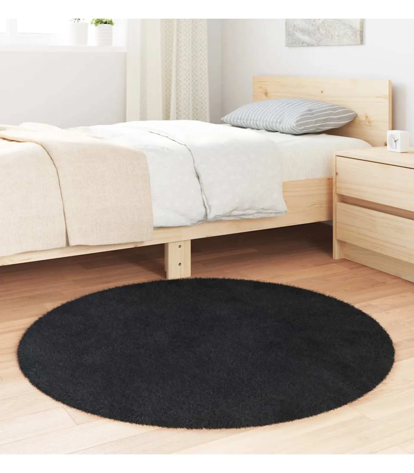 Hoogpolig vloerkleed NAVARRA 100x100 cm polyester zwart Tapijten