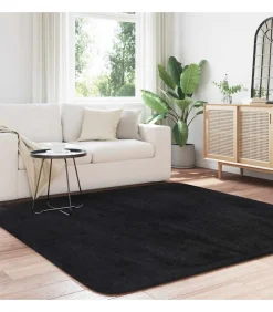 Sale Hoogpolig vloerkleed NAVARRA 200x200 cm polyester zwart Tapijten