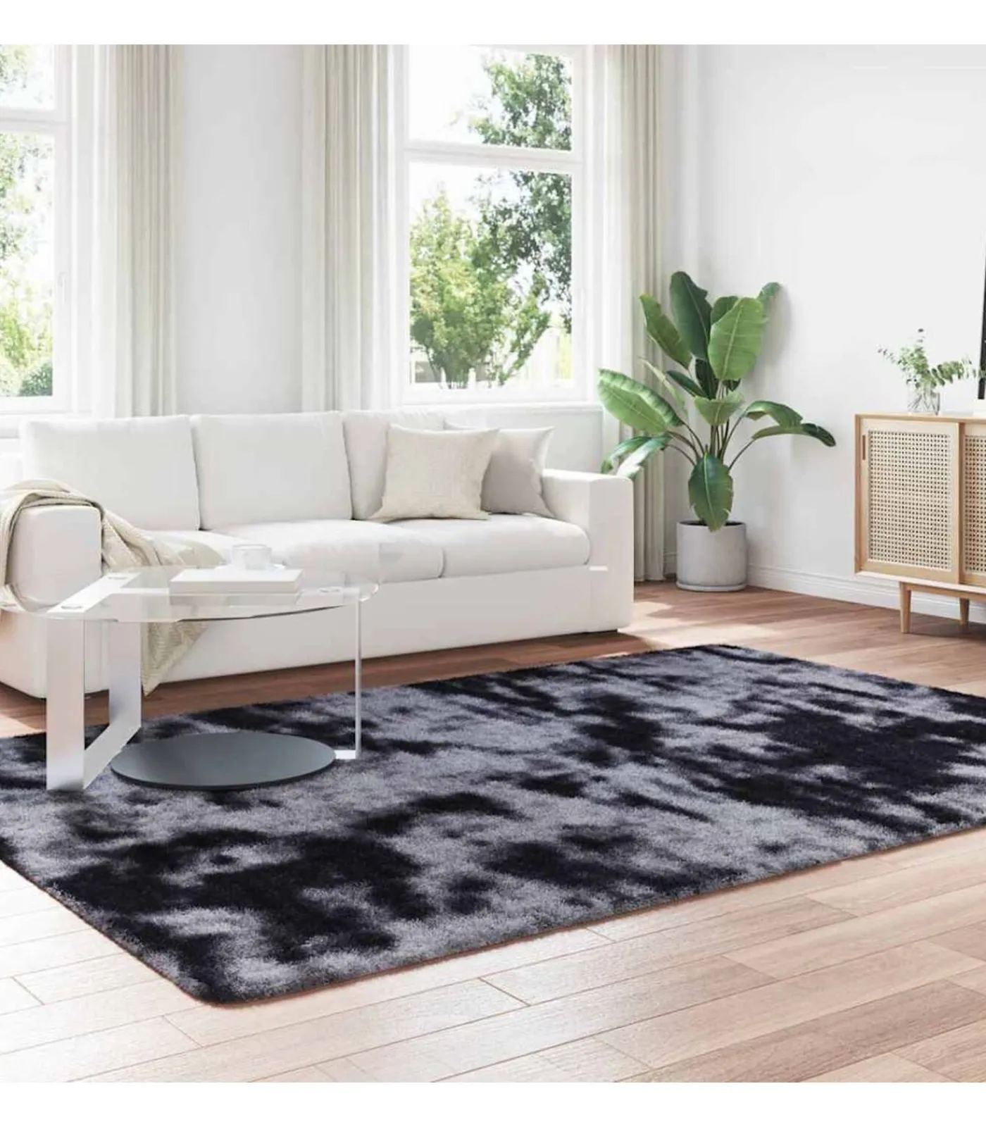 Clearance Hoogpolig vloerkleed NAVARRA 200x290 cm polyester donkergrijs Tapijten