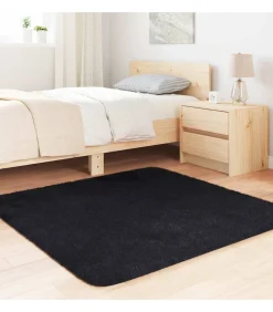 Sale Hoogpolig vloerkleed NAVARRA 120x120 cm polyester zwart Tapijten