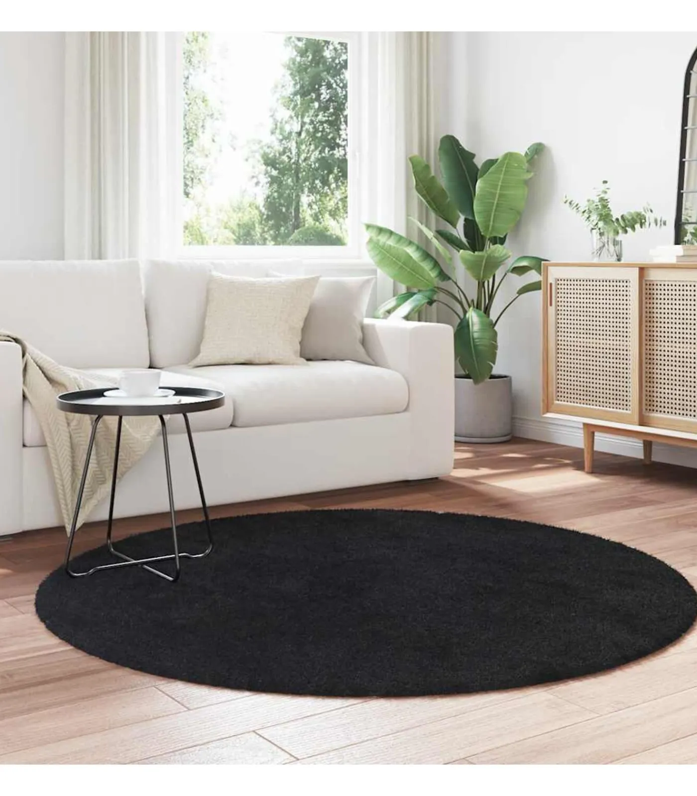 Sale Hoogpolig vloerkleed NAVARRA 160x160 cm polyester zwart Tapijten