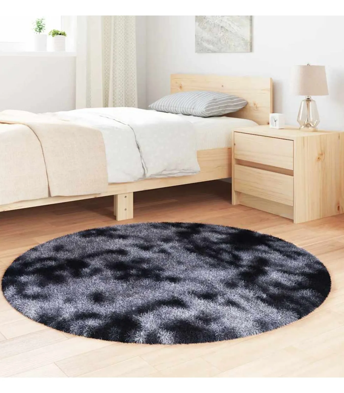 Discount Hoogpolig vloerkleed NAVARRA 120x120 cm polyester donkergrijs Tapijten