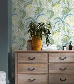 Best Jungle Leaves Lichtblauw 10mx52cm Wanddecoratie