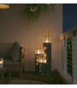 Hot Kaarsenhouders 3 st wicker grijs Kaarsen & Kaarshouders