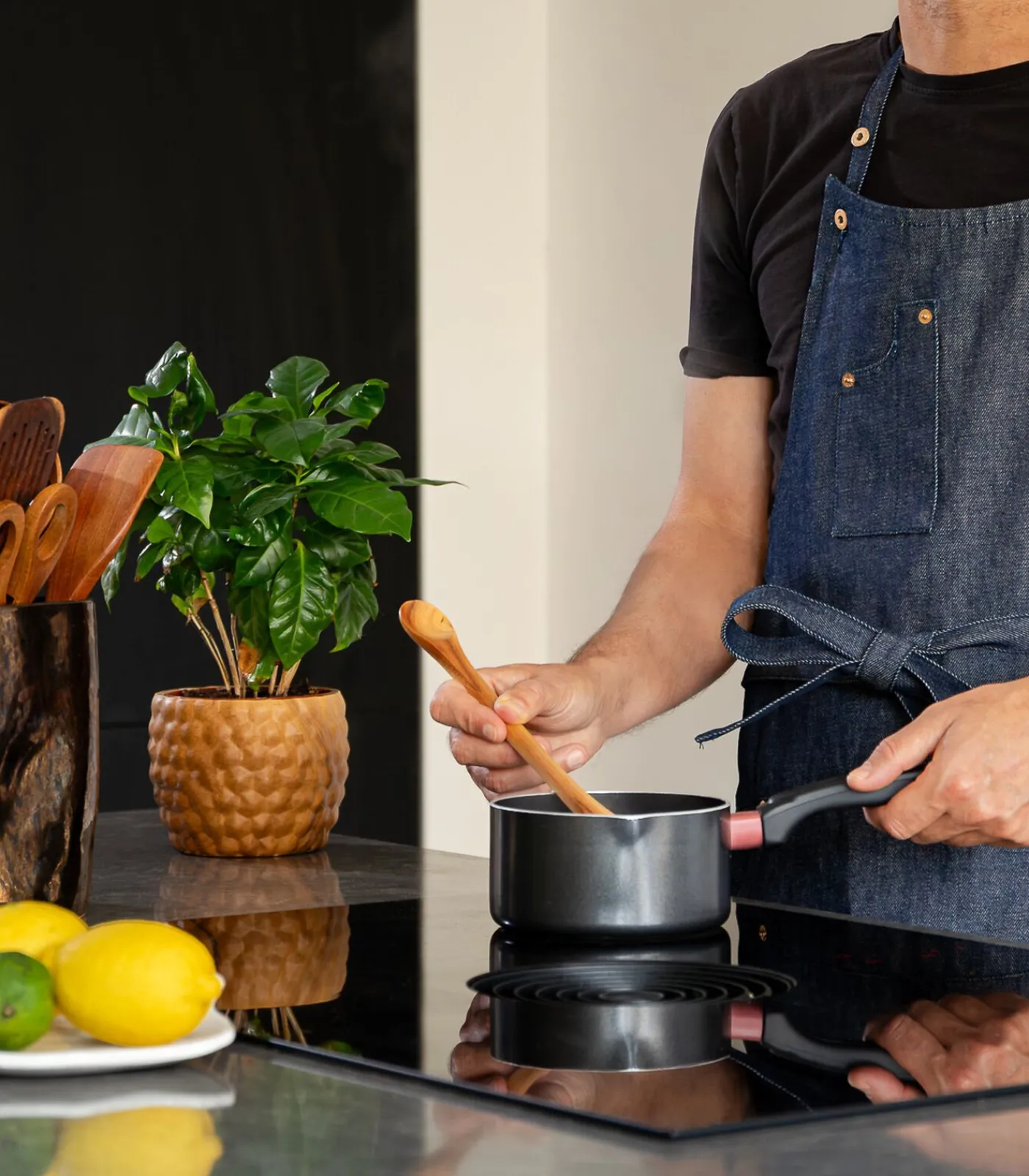 Discount Keuken -en Barbecue - schort met 5 zakken - Blauw denim Keuken- & Tafellinnen