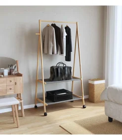 New Kledingrek met schappen en wielen 96x45,5x155,5 cm bamboe Organiseren