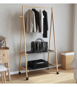 New Kledingrek met schappen en wielen 96x45,5x155,5 cm bamboe Organiseren