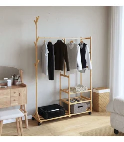 Online Kledingrek met schappen en wielen 100x38x175,5 cm bamboe Organiseren
