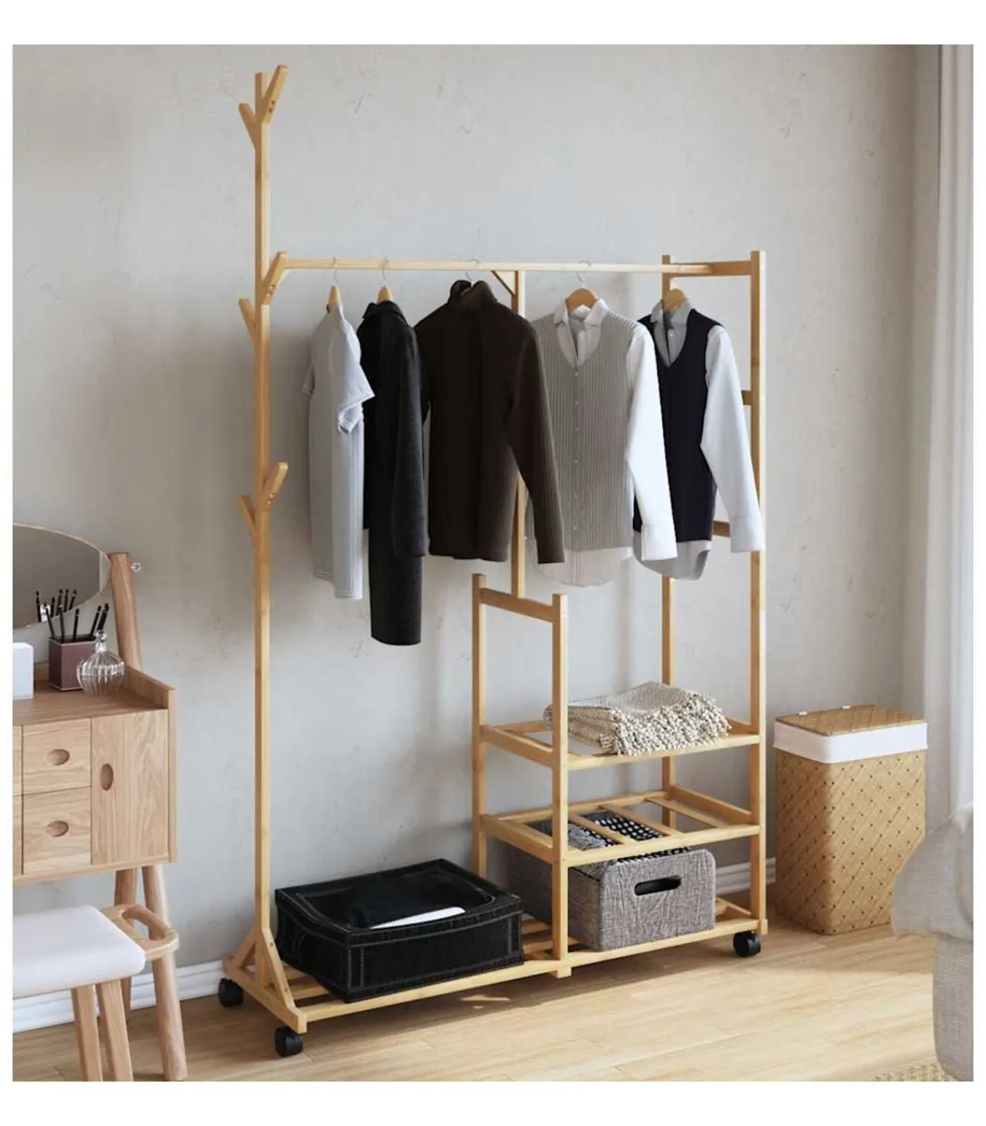 Online Kledingrek met schappen en wielen 100x38x175,5 cm bamboe Organiseren