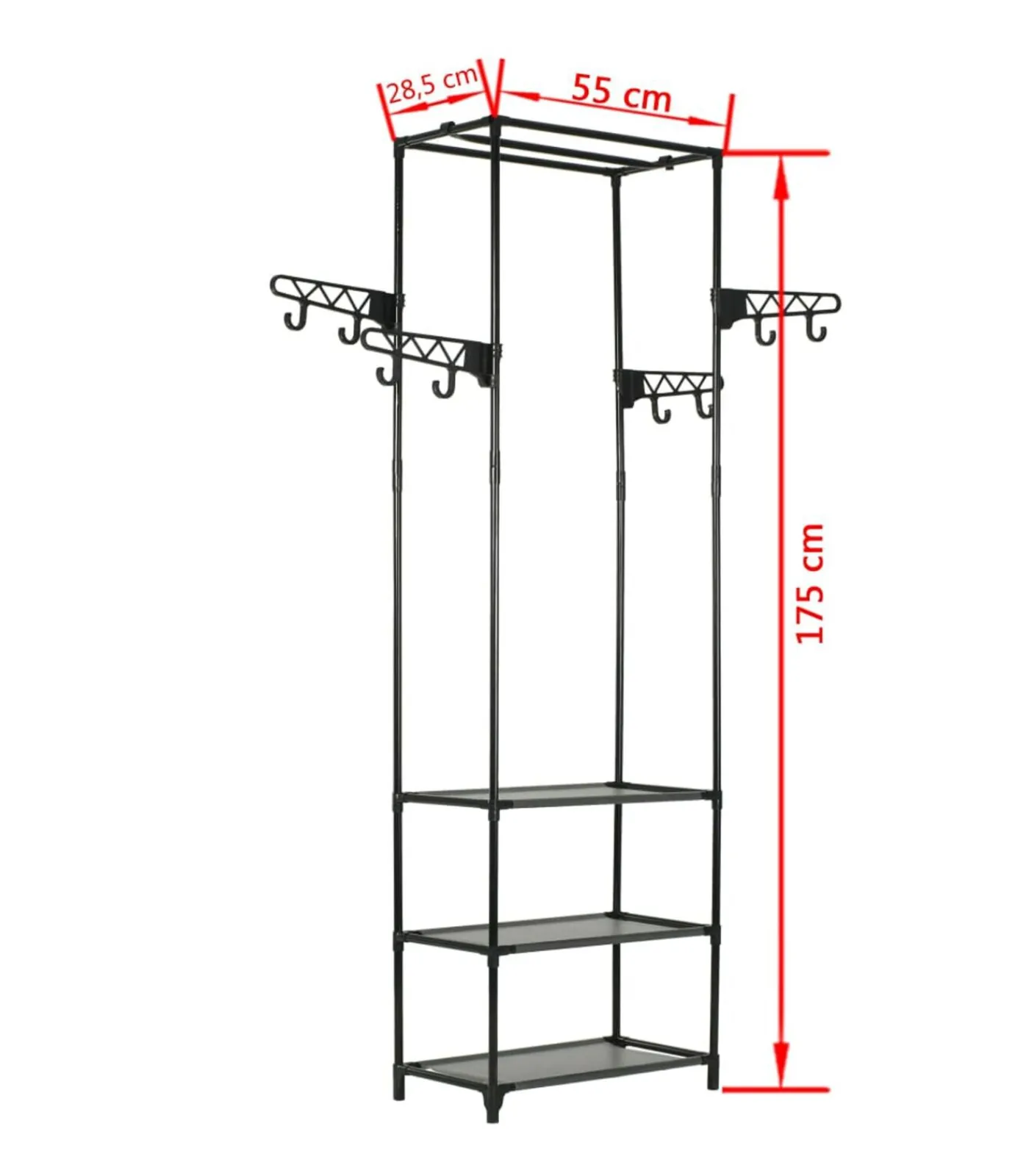 Kledingrek 55x28,5x175 cm staal en ongeweven stof zwart Organiseren