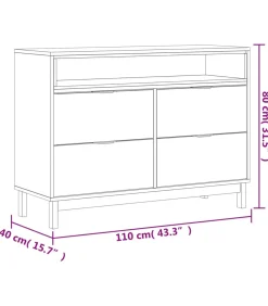 Outlet Ladekast FLAM 110x40x80 cm massief grenenhout Meubels