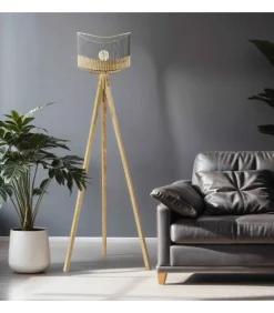 Hot Lantaarnpaal van massief mangohout en rotan Vloerlampen