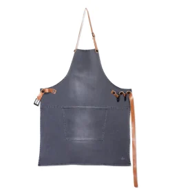 Discount Leer - Hoogwaardig - Uniek - Barbecue - BBQ - Schort - Karabijnhaken - Washed Indigo - Licht grijs Keuken- & Tafellinnen