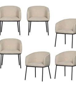Online Leon Eetkamerstoelen - Bouclé - Naturel - Set van 6 Stoelen