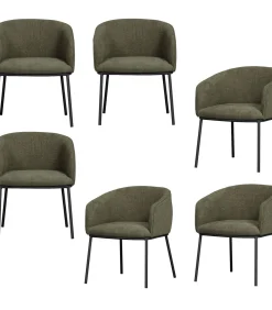 Hot Leon Eetkamerstoelen - Bouclé - Bosgroen - Set van 6 Stoelen