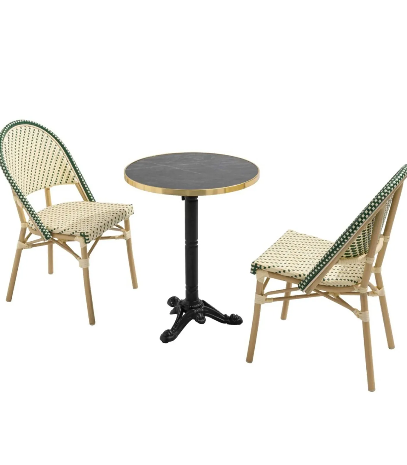 New Liggende zwartmarmeren terrastafel van 60 cm en 2 groene stoelen Tuinmeubelen