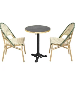 New Liggende zwartmarmeren terrastafel van 60 cm en 2 groene stoelen Tuinmeubelen