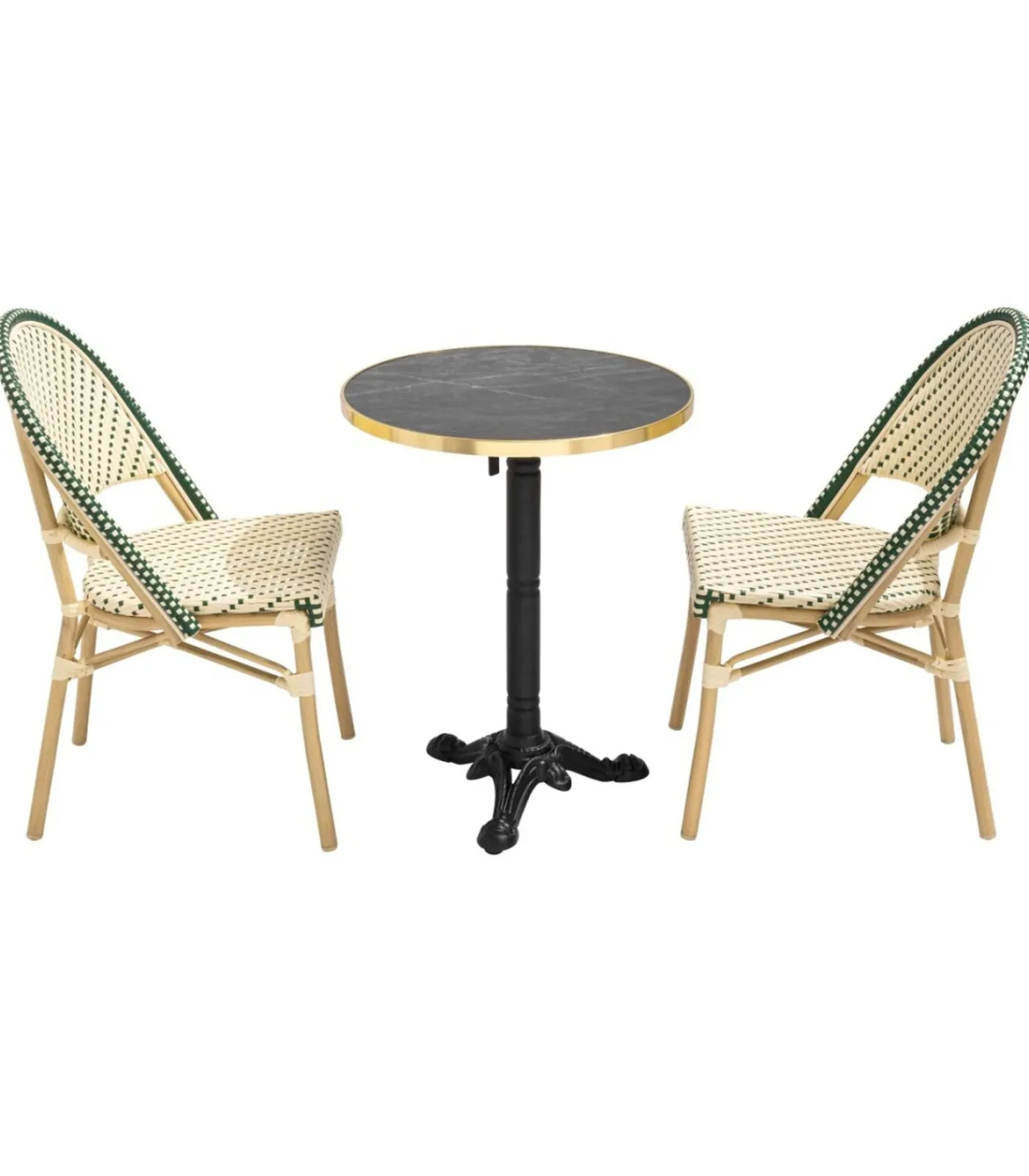 New Liggende zwartmarmeren terrastafel van 60 cm en 2 groene stoelen Tuinmeubelen