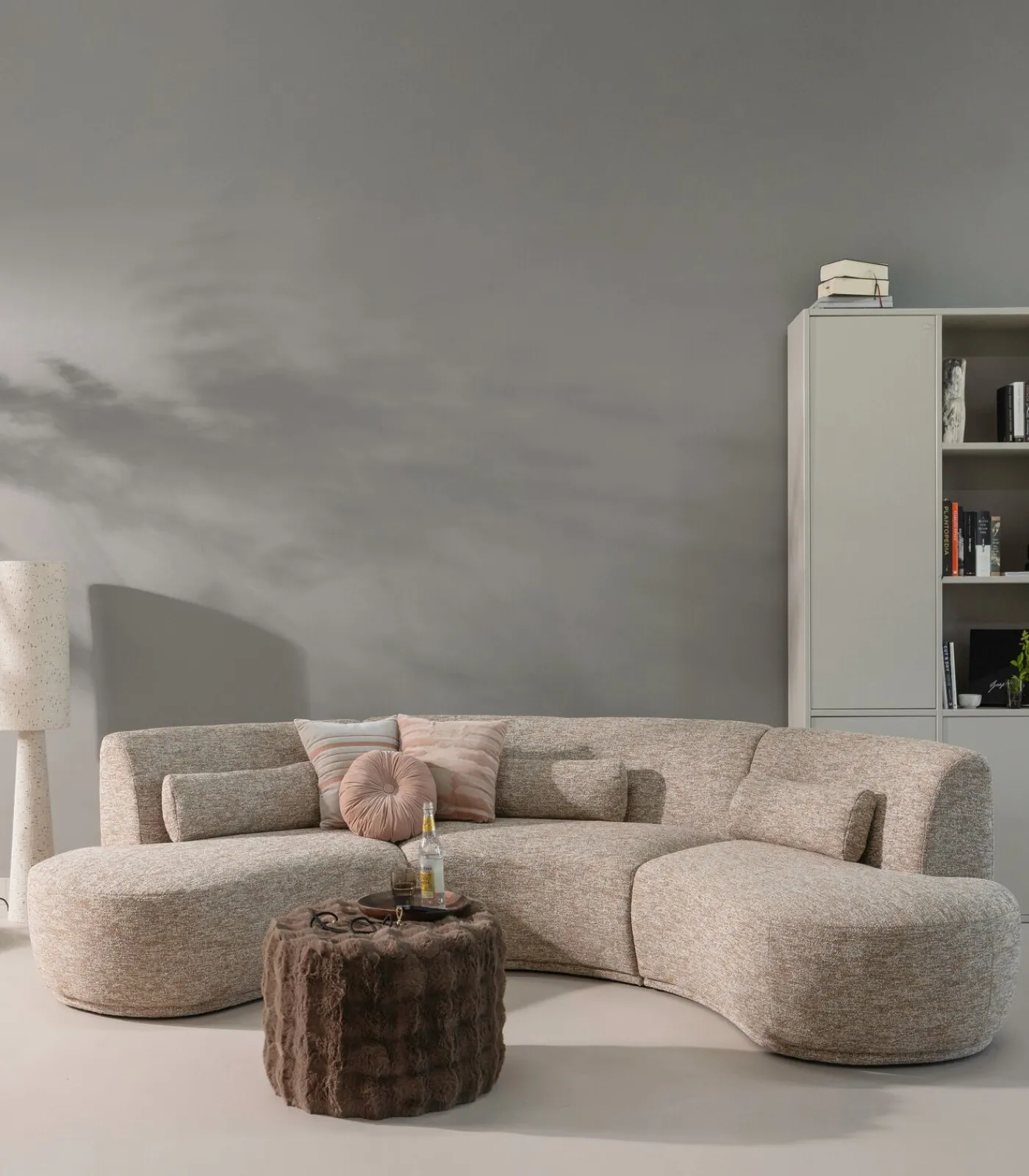 Outlet Loft Vloerlamp - Metaal/Bouclé - Naturel Met Stippen 130xØ30 cm Vloerlampen