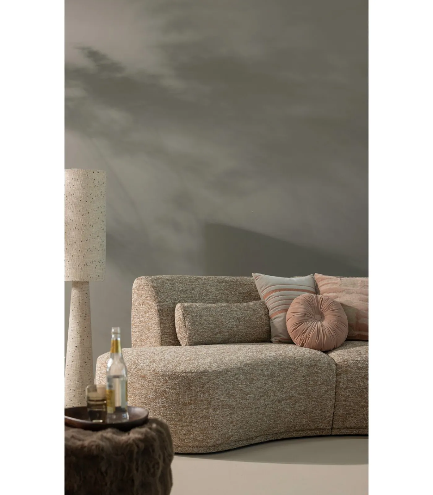 Outlet Loft Vloerlamp - Metaal/Bouclé - Naturel Met Stippen 130xØ30 cm Vloerlampen