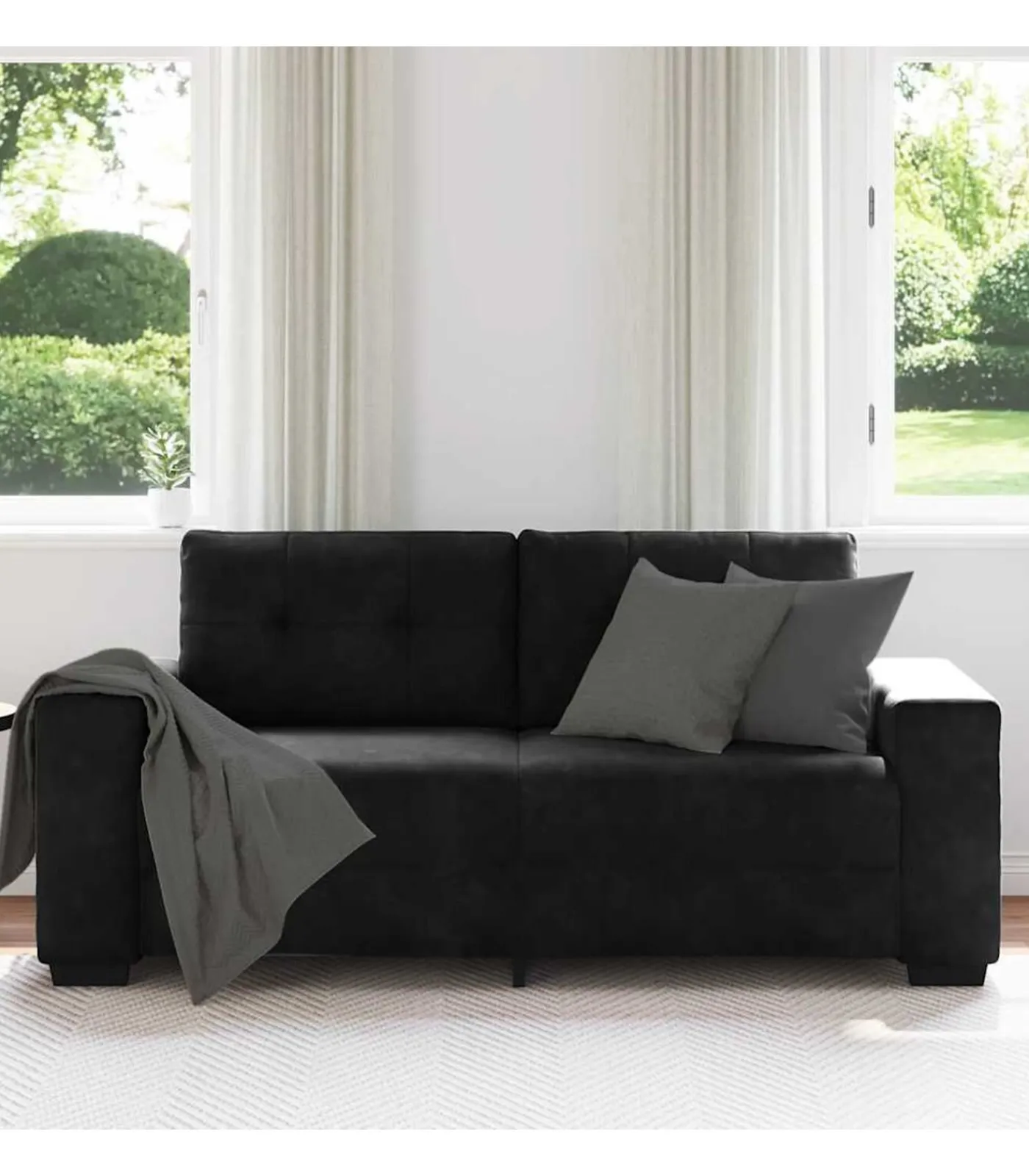 New Loveseat bank 140 cm fluweel zwart Zetels