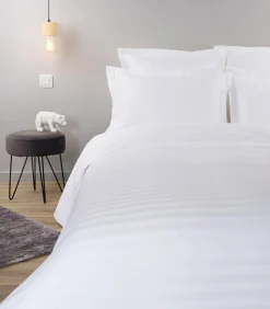 Discount Luxe gestreept laken in wit katoensatijn 270x300 cm Lakens