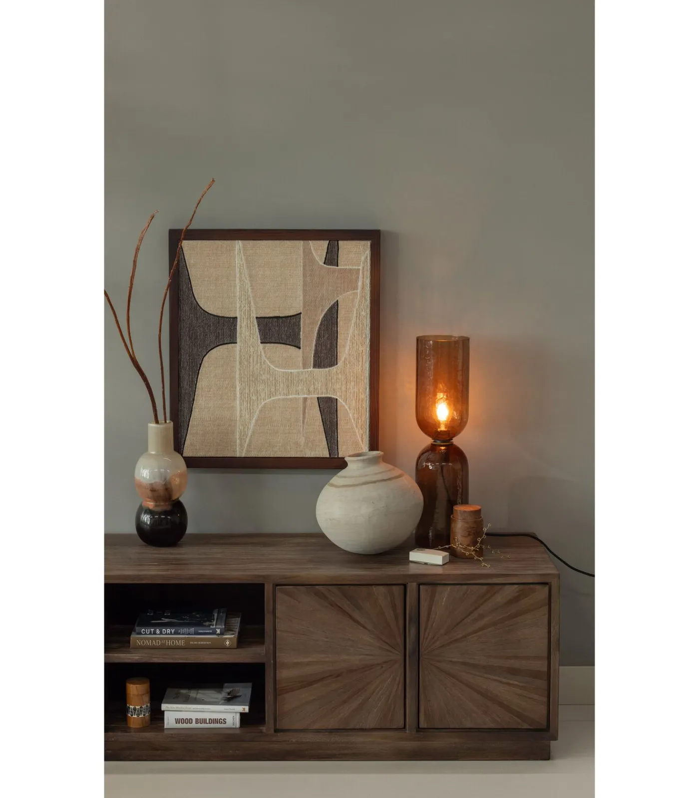 Outlet Marjon Vaas - Handgevormd - Glas - Bruin - 30x14x14 Vazen