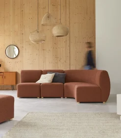 Outlet Modulaire 4-zitshoekbank Swann van massief acacia en terracotta stof Zetels