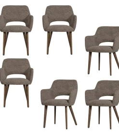 Online Murat Eetkamerstoelen Houten Bruine Poot - Taupe - Set van 6 Stoelen
